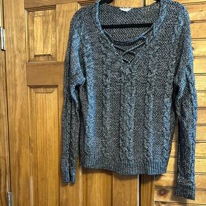 Aeropostale Blue and White V-Neck Sweater